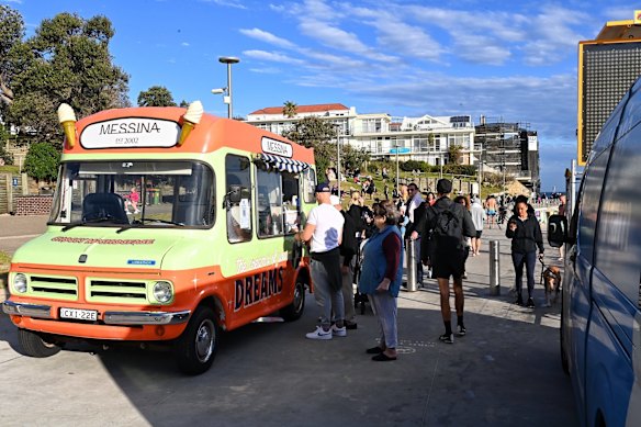 Lockdown gelato? Bondi in lockdown. A contrast to the heavy policing in the Sydney west suburbs.
