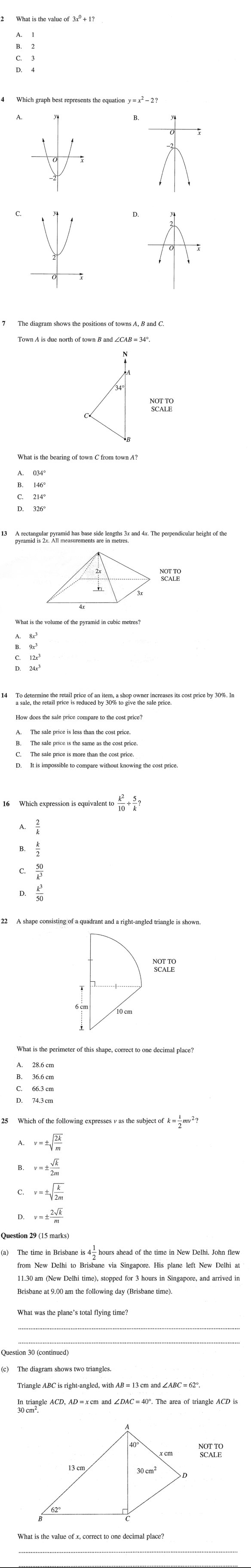 A selection of questions from this year's HSC maths exam. 