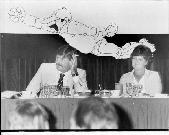 Rodney Marsh testimonial dinner 1982-83 at the Sheraton, Wentworth Hotel.
Rod Marsh pictured with his wife, Ros, on February 1984. 