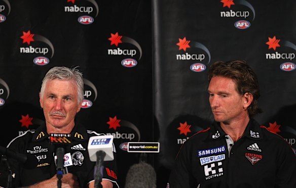 Those were the days: Mick Malthouse (left) says Essendon are running a “sham” process and James Hird will return as Essendon coach.
