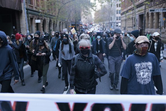 Blockade Australia climate change protestors swarm the CBD.