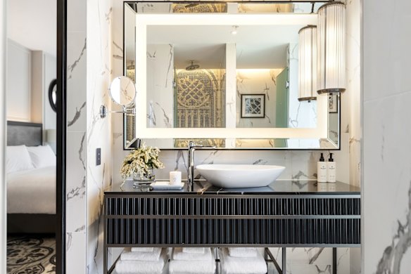 The marble bathroom.