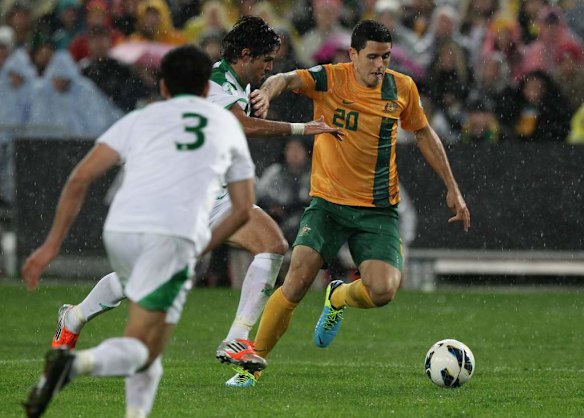 Tomas Rogic in action during the Australian Socceroos v Iraq.