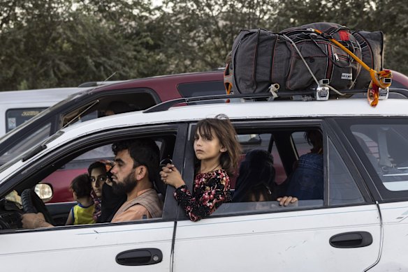 Displaced Afghans head into Kabul from the northern provinces desperately leaving their homes behind on August 10, 2021 in Kabul, Afghanistan. People displaced by the Taliban advancing are flooding into the Kabul capital to escape the Taliban takeover of their provinces.
