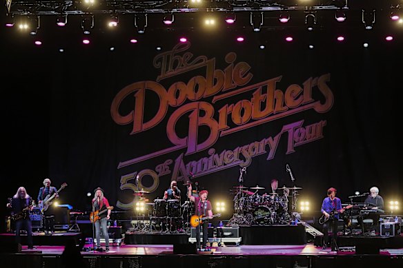 The Doobie Brothers (L-R) Marc Russo, John Cowan, Patrick Simmons, Marc Quiñones, Tom Johnston, Ed Toth, John McFee and Michael McDonald.