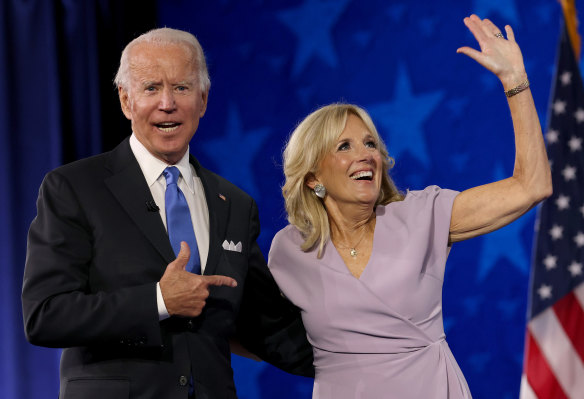Joe Biden with his wife, Jill, at the Democrats' convention in August.