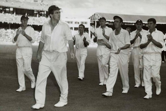 Fiery Fred Trueman could walk the walk after talking the talk. Here he is applauded off the MCG fter taking 5/62 in Australia's 2nd innings, January 1963.GEN: SPORT: CRICKET: TOURS ENG V AUST 1962-63: MATCHES, 2ND TEST
