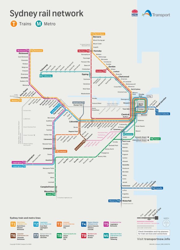 The updated Sydney trains and Metro map. 