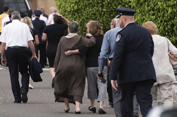 Family and friends arrive at the funeral of volunteer firefighter Andrew O’Dwyer.