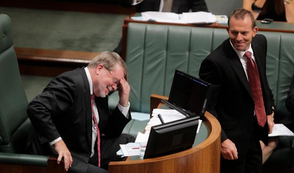 Opposition Leader Tony Abbott and Speaker Harry Jenkins during question time at Parliament House Canberra