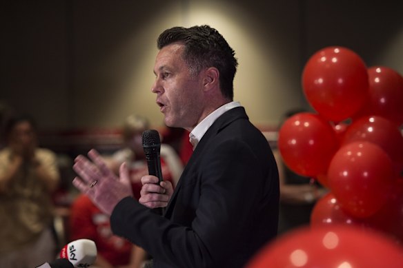 NSW Opposition Leader Chris Minns speaks at Jason Yat-sen Li's post-election event, with a likely win in the seat of Strathfield.  