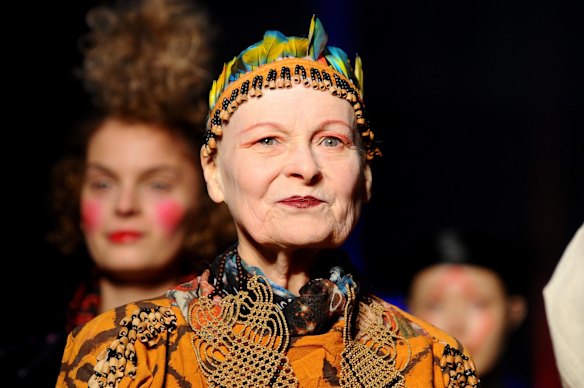 Fashion designer Vivienne Westwood walks the runway during the Vivienne Westwood show as part of the Paris Fashion Week Womenswear Fall/Winter 2014-2015 on March 1, 2014 in Paris, France. 