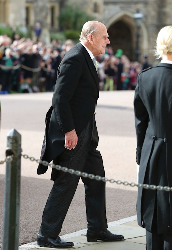 Britain's Prince Philip arrives ahead of the wedding of Princess Eugenie of York and Jack Brooksbank.
