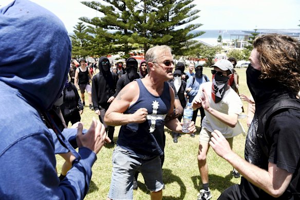 Protestors from both sides clash in Cronulla.