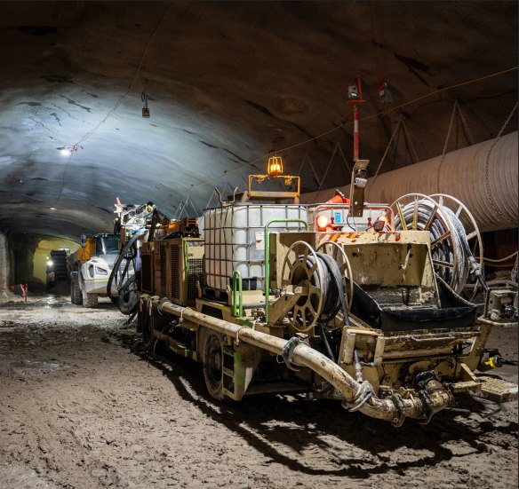 Road-headers have carved a tunnel overlapping the metro rail line near Victoria Cross station. 