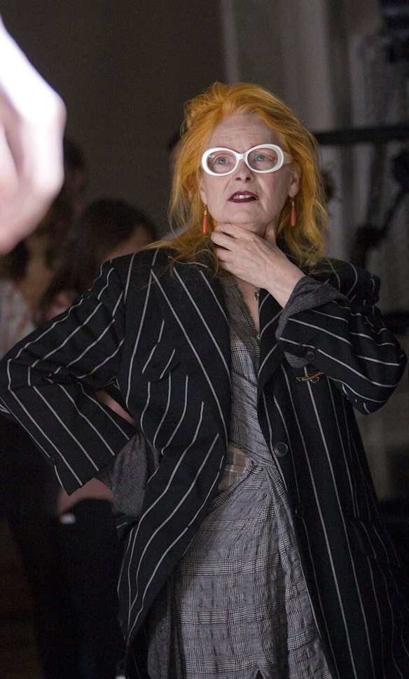 Designer Vivienne Westwood watches her rehearsal show during London Fashion Week, in London, Sunday, Sept. 19, 2010. 