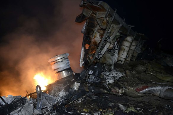 The wreckages of the malaysian airliner carrying 295 people from Amsterdam to Kuala Lumpur.