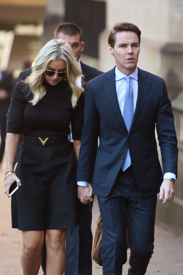 Stockbroker Oliver Curtis and wife Roxy Jacenko arrive at the Supreme Court in May.