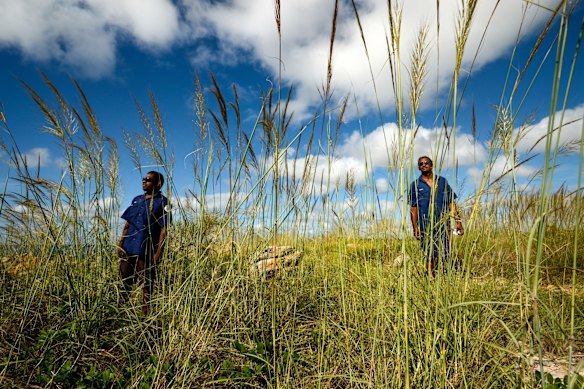 Aboriginal Remote Community closures in WA. Bardi Jawi Rangers Zac Esai and Dwayne George working at Ardyaloon on the Dampier Peninsula.
