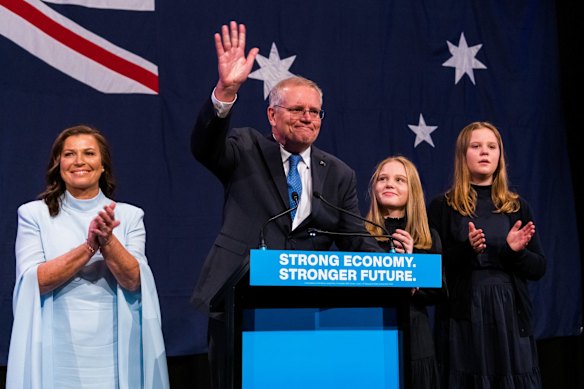 Scott Morrison, flanked by his wife Jenny and daughters Lily and Abbey, conceded defeat and has confirmed that he will hand over the leadership of the Liberal Party. He confirmed that he had called Anthony Albanese to concede. He said that he had always believed in Australians and their judgement “and tonight they have delivered their verdict".