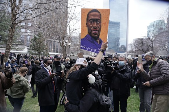 People cheer after a guilty verdict was announced at the trial of former Minneapolis police Officer Derek Chauvin.