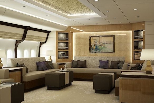Lounge of a VIP Boeing 747-8.