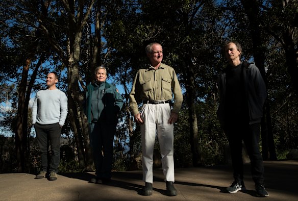 The team behind the successful saving of the rare Wollemi pine trees in the Wollemi National Park during the bushfire that destroyed much of the area. L-R Berin Mackenzie, Lisa Menke, Steve Clarke, and Tony Auld.
