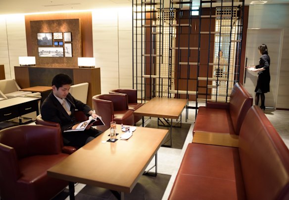 A customer rests in the View Gold Lounge, operated by East Japan Railway Company and View Card, at Tokyo Station in Tokyo, Japan. Passengers on the GranClass can check into this lounge at Tokyo Station before boarding.