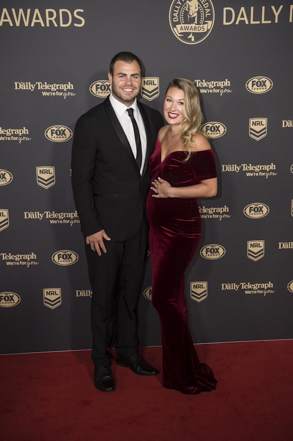 Cronulla's Wade Graham and Karianne Lafrance arrive ahead of the 2019 Dally M Awards.