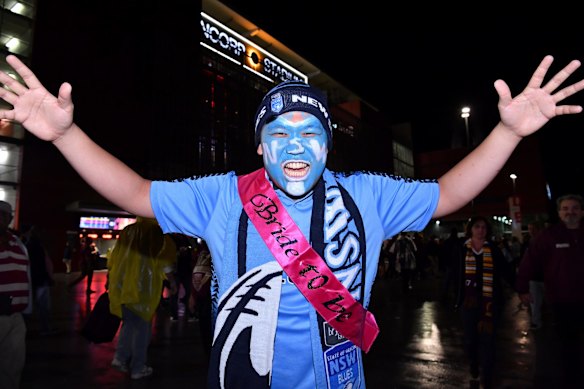 NSW fan Michael Chang is seen before Game 3.