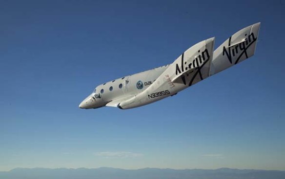 SpaceShipTwo was carried aloft 13,700 metres by its mothership and released over the Mojave Desert.