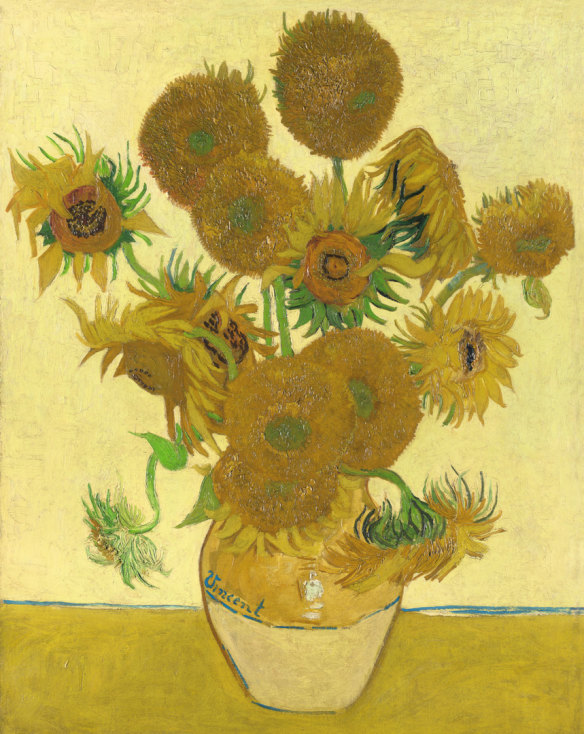 Vincent Van Gogh’s all-yellow Sunflowers (1888), which is one of the two originals he painted in Arles. 