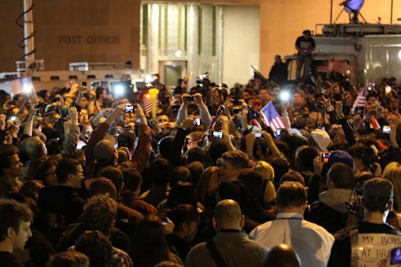 Spontaneous crowds gather at the World Trade Centre.