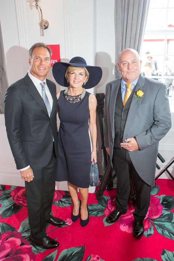 Julie Bishop with partner David Panton (left) and Emirates senior divisional vice president Barry Brown.