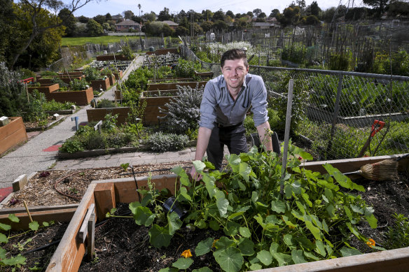 Kevin Heinze Grow CEO Josh Fergeus in the centre's garden.
