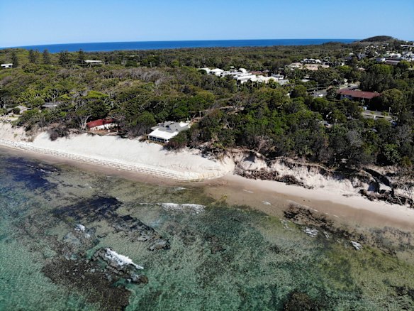 Byron Bay beach erosion. Beach Byron Bay restaurant owner Ben Kirkwood showing the erosion at Clarkes Beach. 26th November 2020.