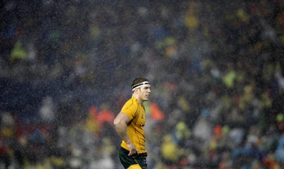 Wallaby captain and breakaway David Pocock awaits the opening kick-off.