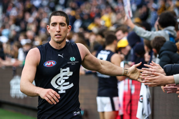 Back on board: Carlton supporters have had few complaints recently, as Jacob Weitering and his Blues are again in the finals hunt.