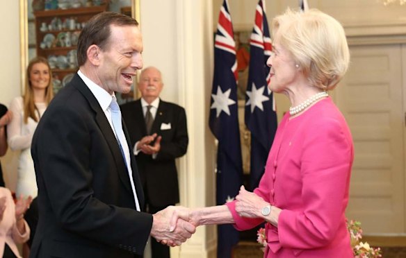 Tony Abbott is sworn in as Australia's 28th Prime Minister by Governor-General Quentin Bryce at Government House in Canberra.