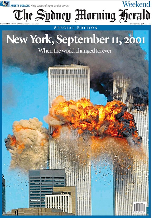 Front page of The Sydney Morning Herald from September 15 2001