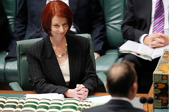 Prime Minister Julia Gillard and Opposition Leader Tony Abbott during House of Representatives Question Time at Parliament House in Canberra.