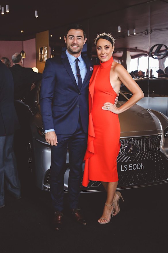 Anthony Minichiello and Terry Biviano in the Lexus Design Pavilion at Flemington's birdcage at Melbourne Cup Carnival.