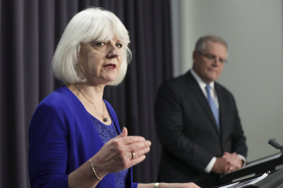 National Mental Health Commission chief Christine Morgan with Prime Minister Scott Morrison.