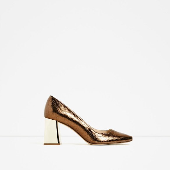 Zara, Crackled leather mid-heels, $118.