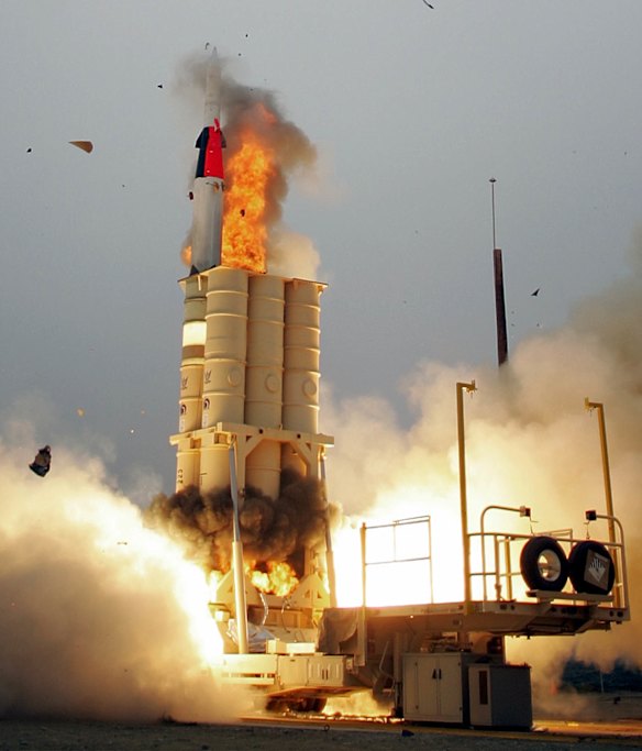 An Arrow anti-ballistic missile interceptor, which Israel uses to intercept long-range missiles at higher altitudes, being test launched.