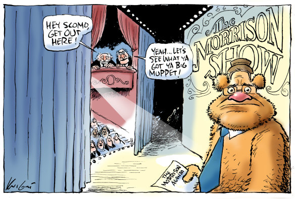 Mark Knight's The Muppet Show transforms Prime Minister Scott Morrison into Fozzie Bear.