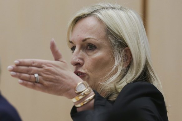 Christine Holgate, Group Chief Executive Officer & Managing Director of Australia Post, during a Senate estimates hearing at Parliament House in Canberra.