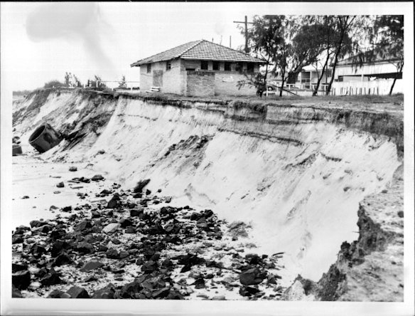 Beach erosion at Byron Bay, NSW. August 3rd, 1976. Byron has constantly had to battle to keep the sand on the beach.