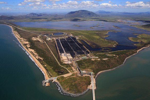 The Abbott Point coal loading facility with coal water run off moving North West into the Wetlands.