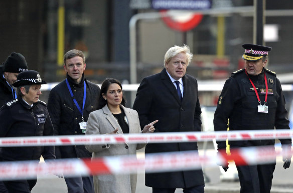 Boris Johnson visits the scene of the attack on Saturday. 